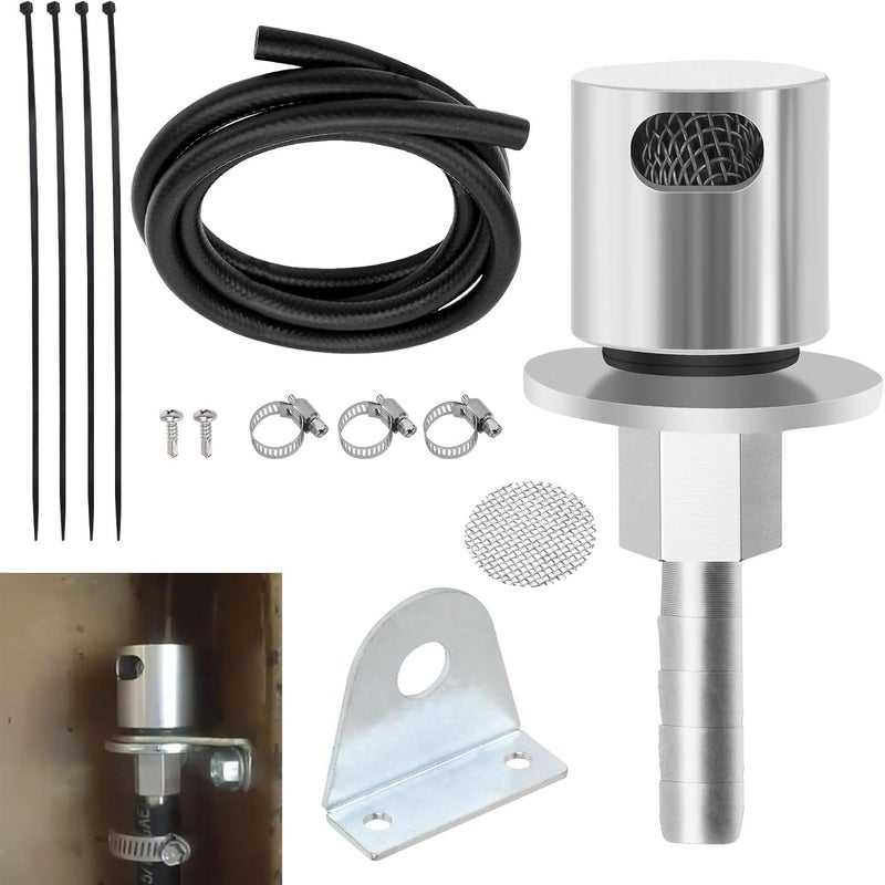 KINTLE Remote Mount Vent Valve w/Fuel Line Kit for Fuel Tanks, 5/16'' Barb Size, External Rollover Check Valve,Tank Vent Line Replacement Part with Fuel Line and Hard-ware - Image 1